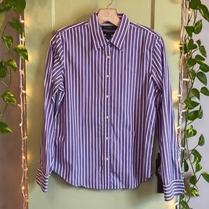 Women's Lauren Ralph Lauren Non Iron Purple White Striped Button Up M